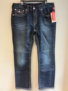 True Religion Ricky Straight Big T Jeans 38x33 NWT Dark Wash